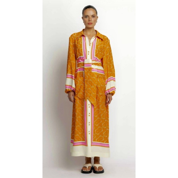 Sunset Lover Dresses & Skirts - Sunset Lover $1299 Elbaz 100% Silk Buttoned Caftan Dress Scarfe Print US 12